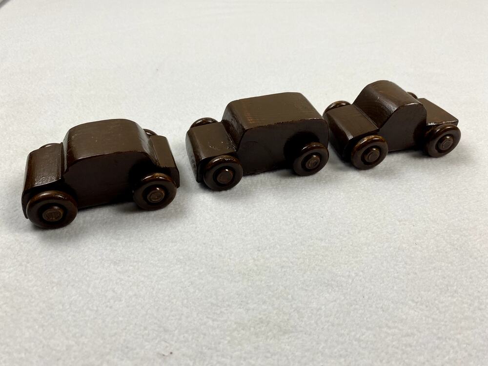 Handcrafted Wooden Miniature Toy Cars - Set of 3 - dark walnut semi-stain